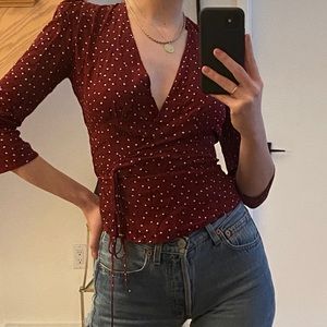 Rouje Wrap Burgundy Blouse Size 34